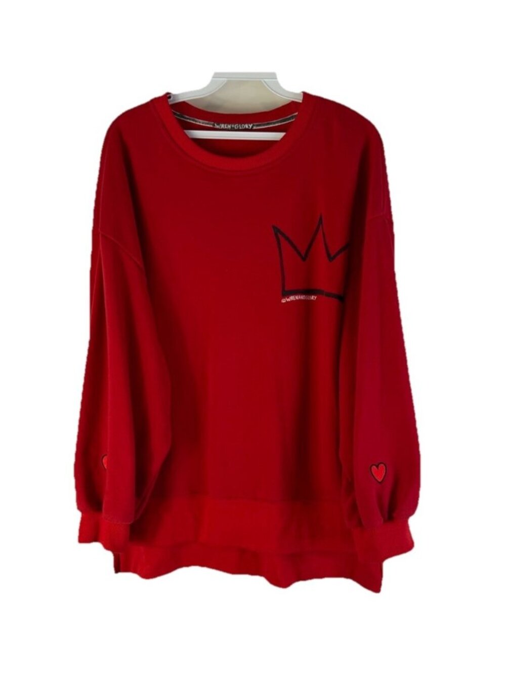 Wren + Glory Queen Hand Painted Crewneck Sweatshirt Hearts Red